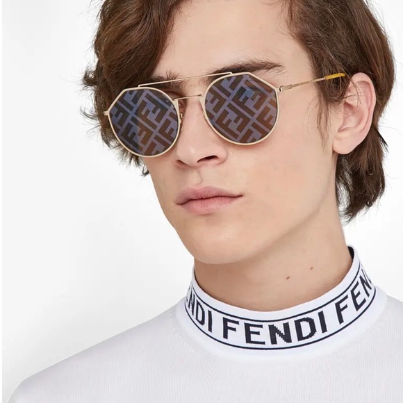 UNISEX FENDI MONOGRAM ANGULAR AVIATOR SUNGLASSES - Picture 15 of 16